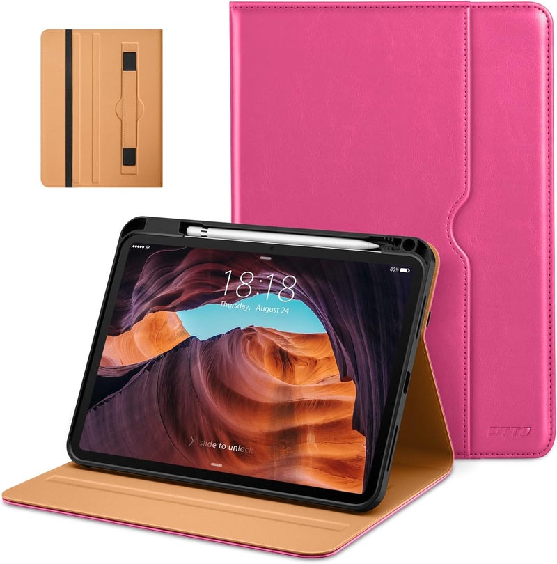 DTTO for iPad (A16) 11th Generation Case 11 Inch 2025, iPad 10th Generation Case 10.9 Inch 2022, Premium Leather Business Folio Stand Cover with Pencil Holder - Auto Wake/Sleep, Rose Red A2 - Image 1